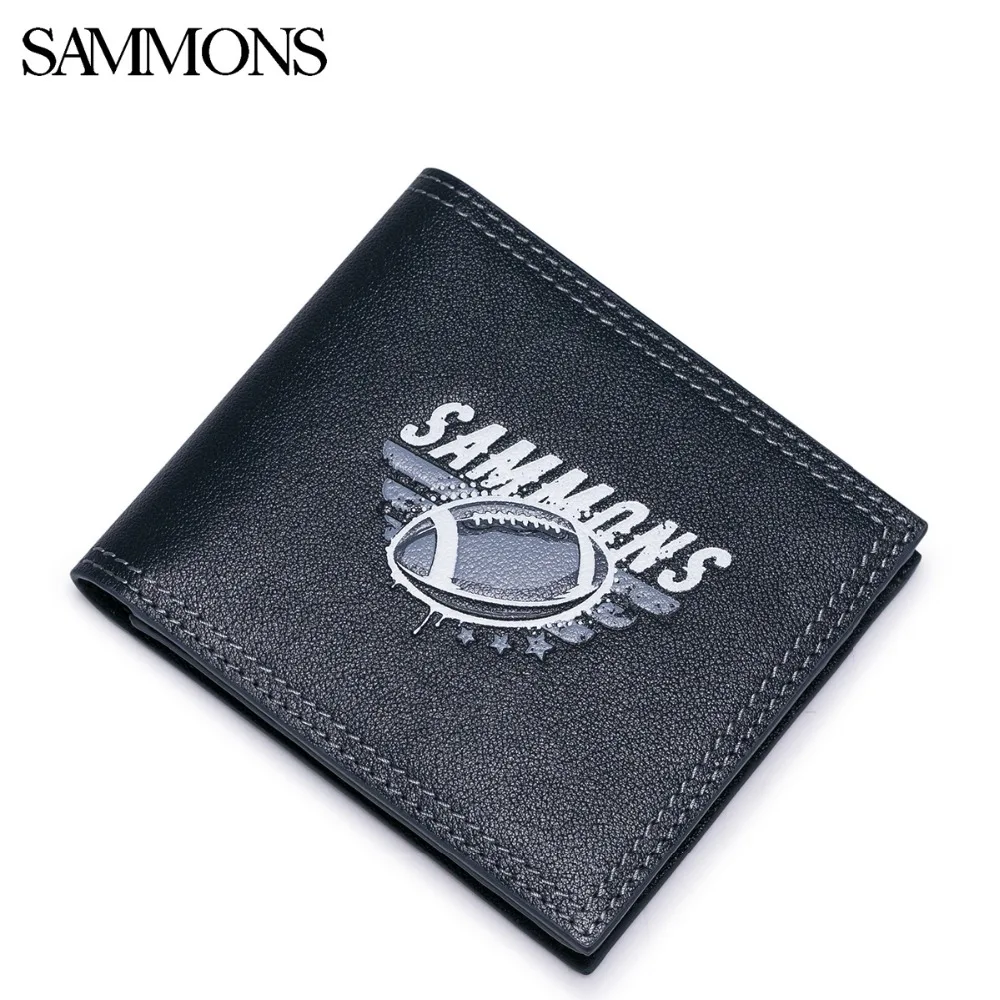 

SAMMONS Men's Genuine Leather Wallets Male Football Printing Cowhide Short Purse Gift Box Package High Quality