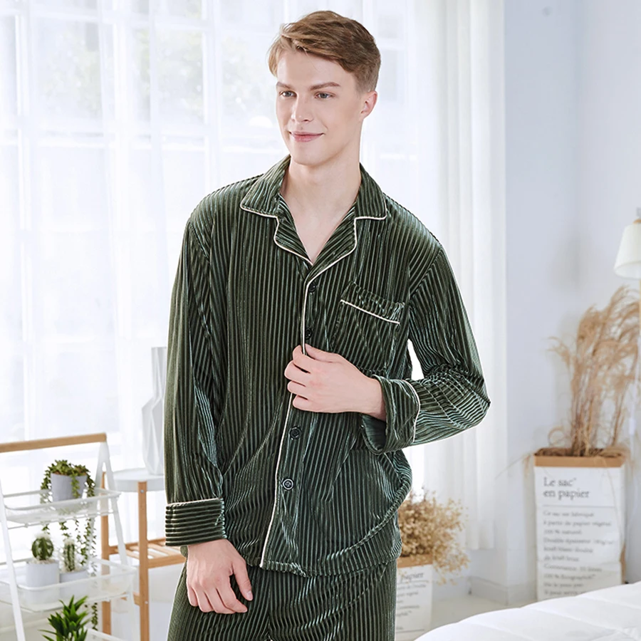 Бархатная Пижама Hombre пижама Homme Manches Longues Мужская одежда для сна ночное белье