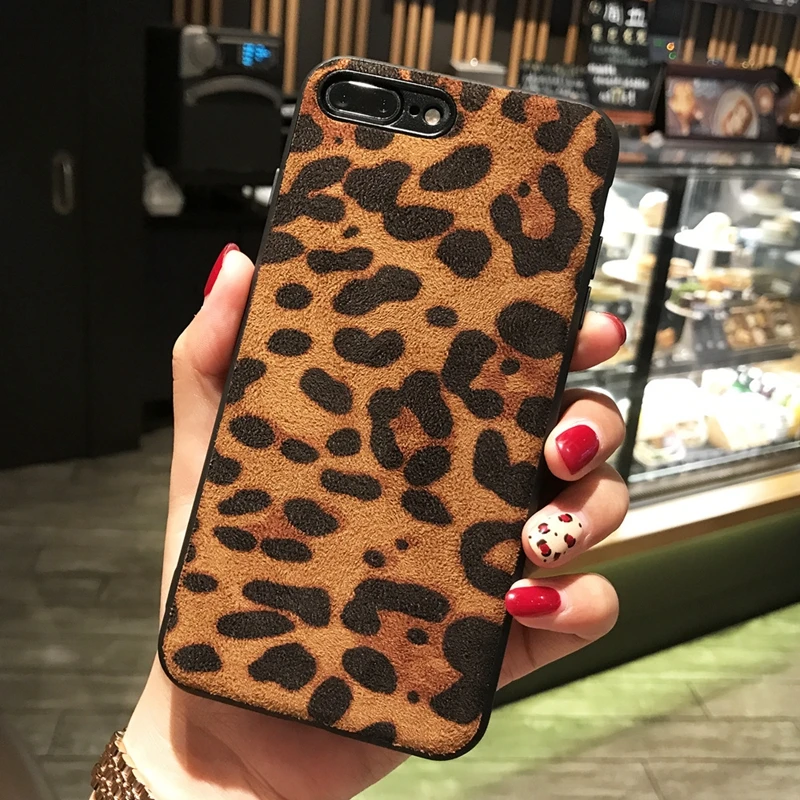 

Furry Fur Suede Leopard Protective Cover For iphone 6 6s 7 8 plus x All-inclusive Soft Shell Anti-shock Mobilephone Shell Female