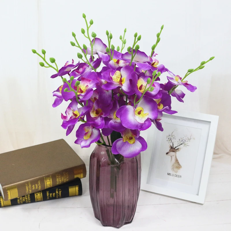 JAROWN Artificial 5 Branch Phalaenopsis Simulation Silk Orchid Fake Flowers Wedding Decorations Home Office Desktop Decor (15)