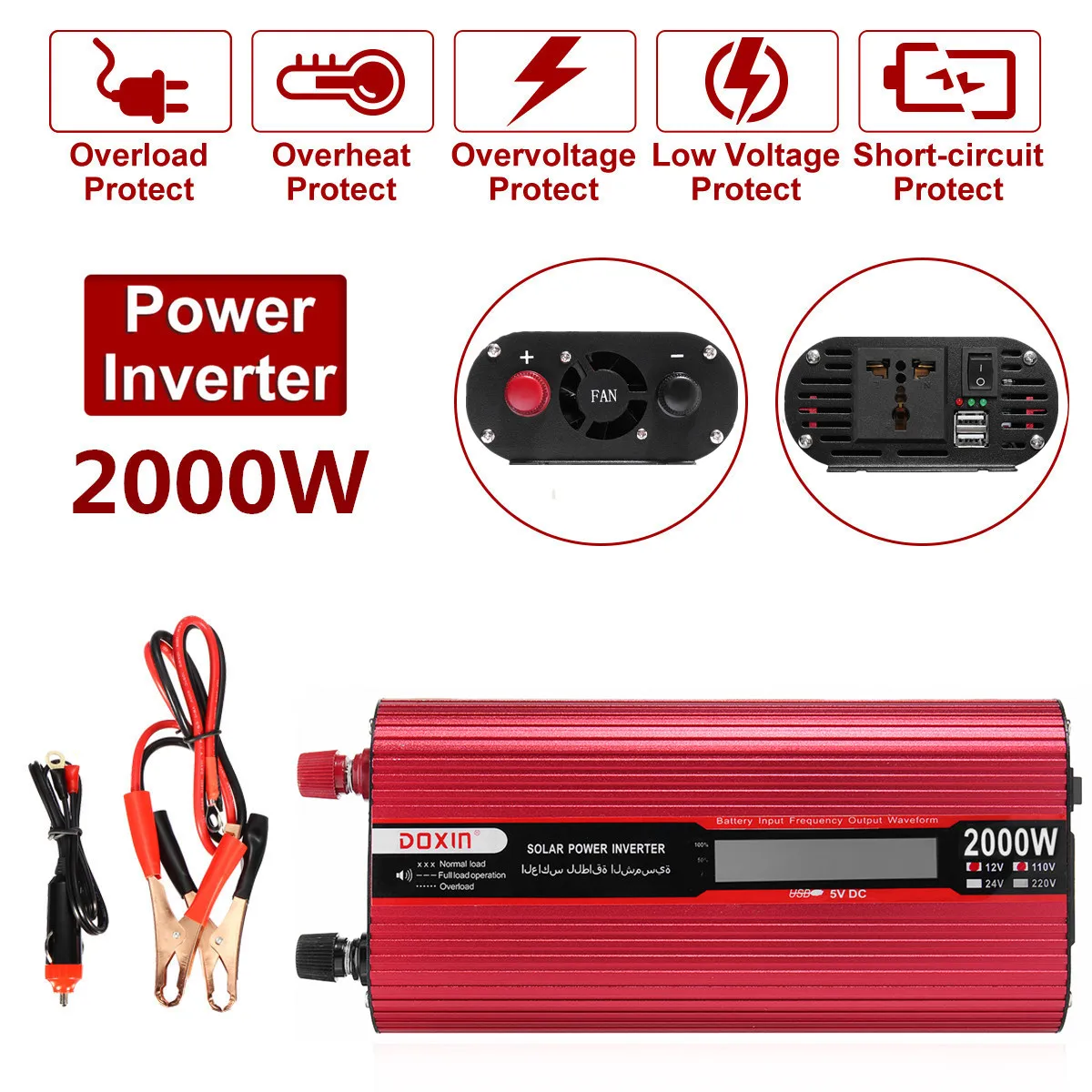 

Car Inverter 12V 220V 2000W Power Inverter Modified Sine Wave Voltage Converter Transformer 12V/24V To 220V/110V + LCD Display