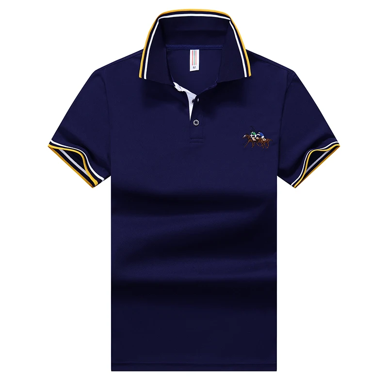  summer autumn new men's boutique embroidery polo shirt Men's Business Solid lapel Slim Men's short-