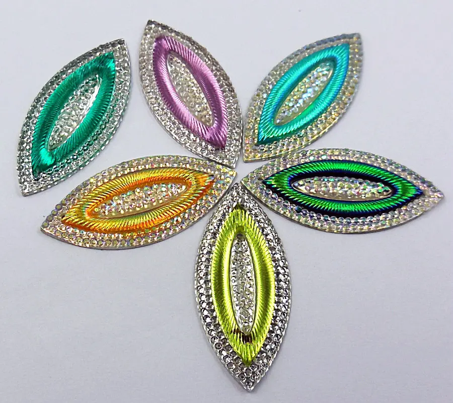 Fancy 15PCS 18x40mm,Mix Color Horse Eye Resin Rhinestones Sew On Flat