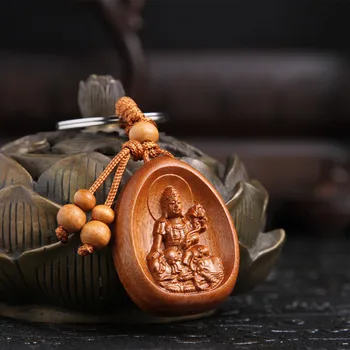 

(10pcs)Bodhisattva blessing wood carvings like key rings of mammon engraved car keys hang a lifetime of peace gifts.