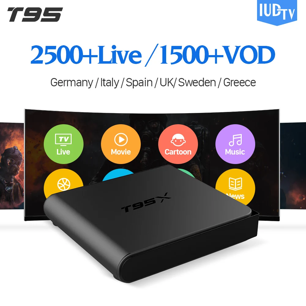 

IPTV Europe Set top box Android T95X S905X with IUDTV IPTV Code 1 Year Subscription IPTV Turkey Italia Spain Sweden IP TV