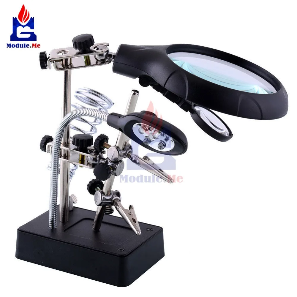 

MG16129-C Welding Magnifying Glass 5 LED Auxiliary Clip Magnifier 3 In1 Hand Soldering Solder Iron Stand Holder Station