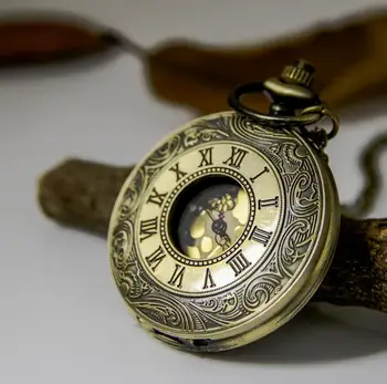 

Vintage Roman Hollow out gold surface 1pcs pocket watch send box man steam punk gift PP9