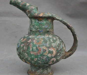 

8" Antiques Old Chinese Dynasty pure bronze Bottle Wine pot Wine vessel Flagon A