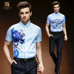 FanZhuan Бесплатная доставка Новая мода повседневные мужские с коротким рукавом Мужская печати рубашка Европейский Тонкий против морщин