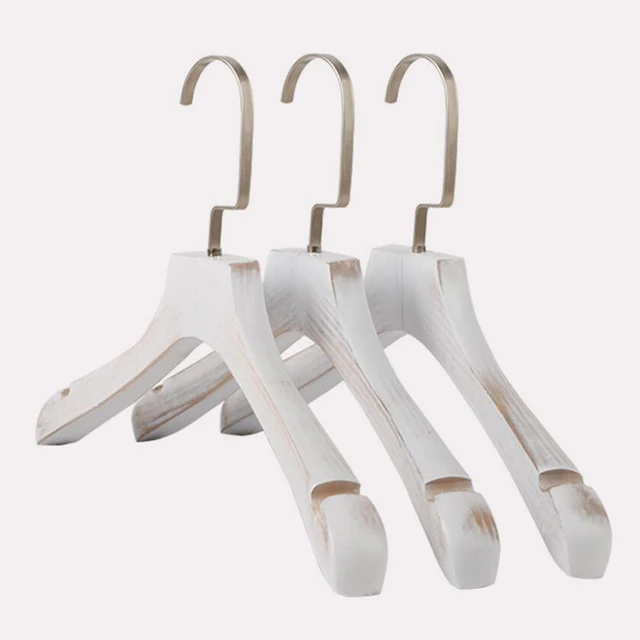 6 Pcs Luxury White Antique Wide Shoulder Wooden Coats Clothes Hanger 6 Pcs Luxury White Antique Wide Shoulder Wooden Coats Clothes Hanger Punk Sepia Style Thick Clothing Hangers Polished Finish