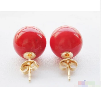 

FREE shipping> >>> S1543 natural real 12mm round red coral bead stud earring