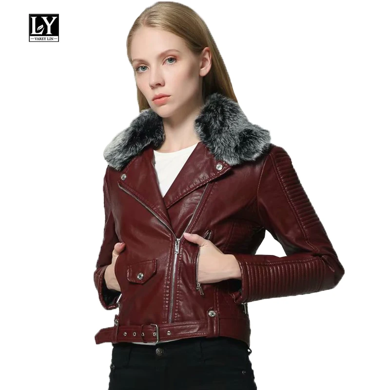 Ly Varey Lin женские зимние теплые куртки из искусственной кожи с меховым воротником