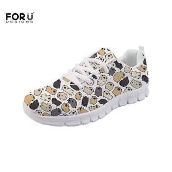 

FORUDESIGNS Flats Shoes Women Autumn 2018 Pug Life Doodle Art Print Women Sneakers Lace-up Leisure Walking Shoes for Girls Woman