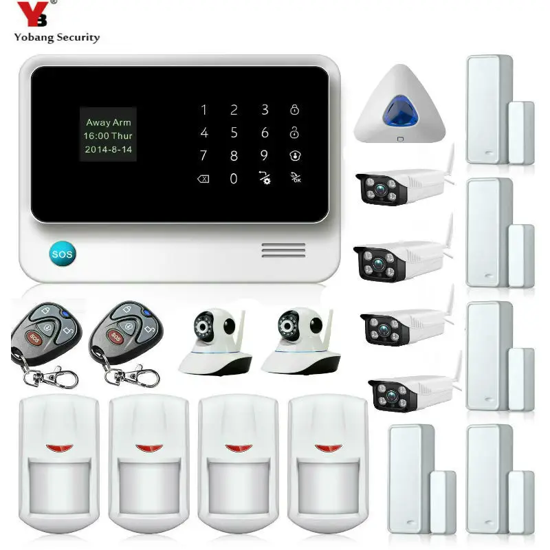 Yobang Security WIFI GSM Wireless GSM GPRS SMS Alarm Security System IOS/Android Outdoor/Indoor Cameras Surveillance System Kits