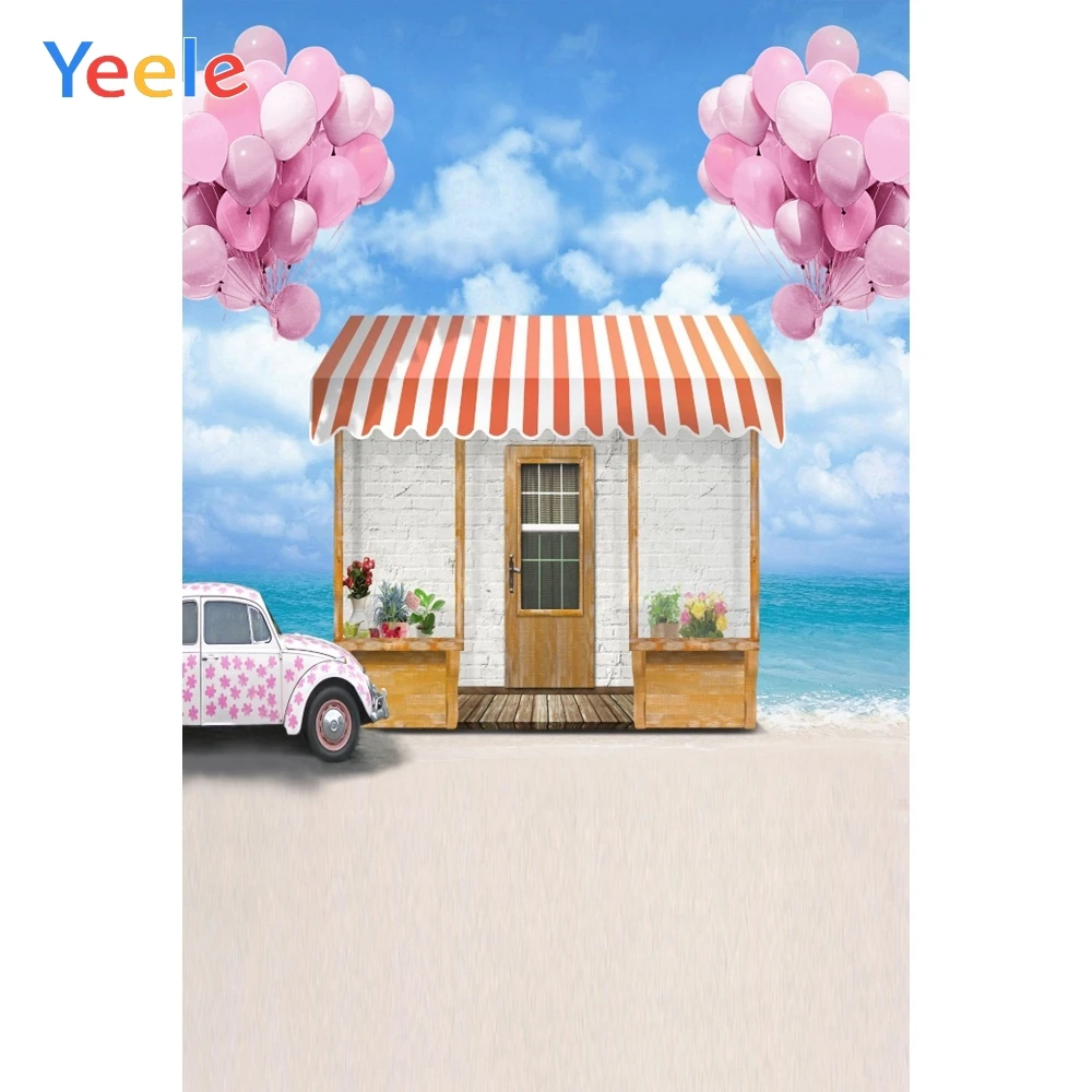 

Yeele Balloon House Seaside Sky Car Cartoon Photography Backgrounds Dreamy Wedding Photographic Backdrops for Photo Studio