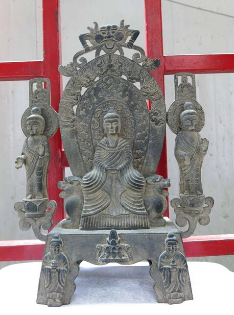 

wholesale factory 15" China pure purple bronze Buddhism Sakyamuni and two buddha Sculpture Statue
