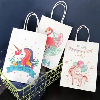 

6pcs Unicorn Paper Gift Bag Flamingo Candy Bag Packing Pouches With Handle for Birthday Wedding Christmas Party Return Gift Bag