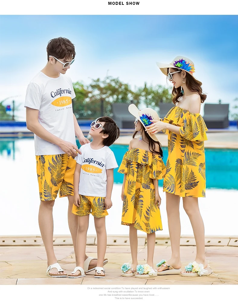 Летние одинаковые комплекты для семьи; платья для мамы и дочки; хлопковые топы и шорты желтого цвета для папы и сына; семейный образ для девочек и мальчиков