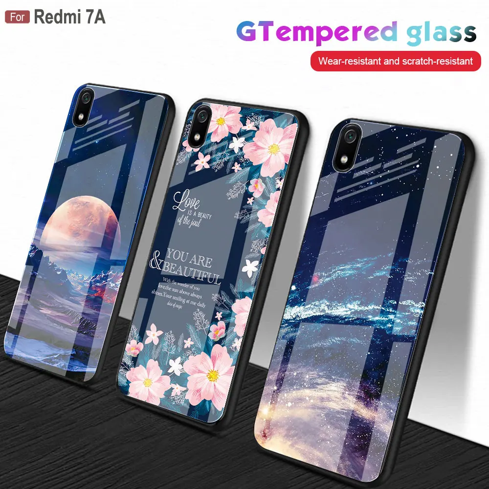 

xiaomi Redmi 7A Case 5.45 inch Cute 3D Pattern Flower Owl Animal Skin Tempered Glass Case on for xiaomi Redmi 7A 7 A Cases Cover