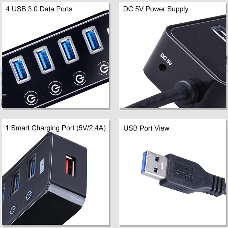 Высокая Скорость 4 Порты USB 3,0 док-станция USB Порты и разъёмы с 2.4A зарядки Порты и разъёмы USB разветвитель для Apple Macbook Air ноутбук ПК планшет USB Hub