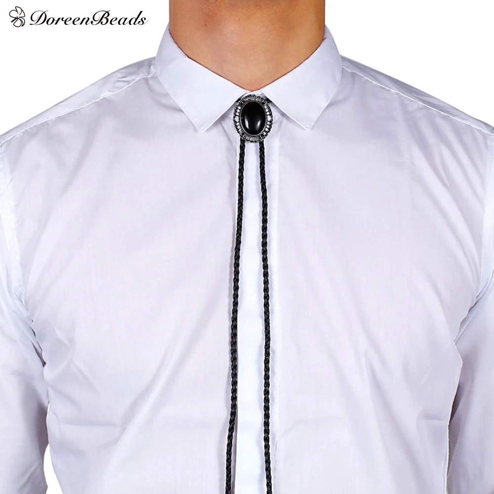 

Real Leather Bolo Tie Choker Necklace Oval Gunmetal Black Acrylic For Man/Woman 50cm(19 5/8"), 1 Piece