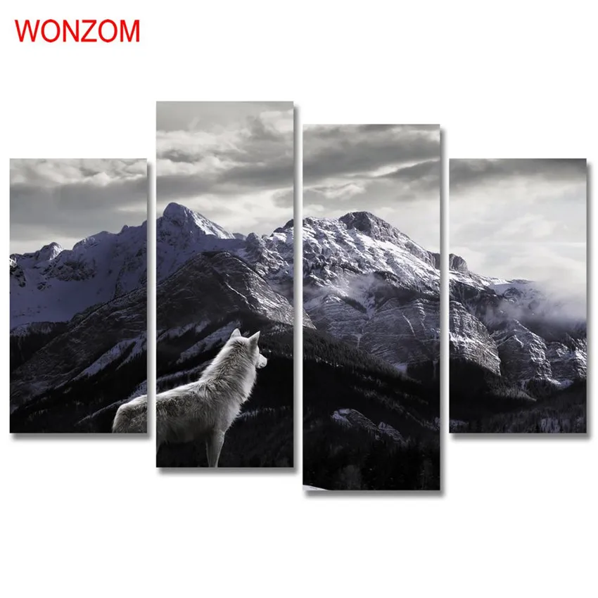 

WONZOM 4Pcs Wolf Canvas Printings Modern Animal Painting On Canvas Cuadros Abstractos Leopard Wall Pictures For Home Decor 2017