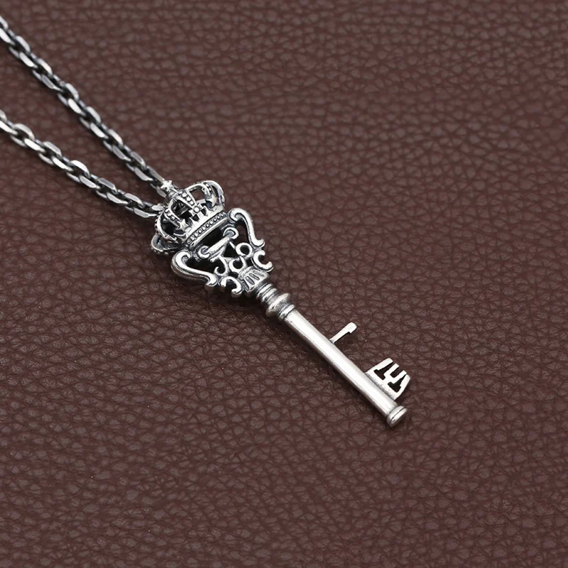 Men's Key Necklace Pendant 925 Sterling Silver Vintage Letter