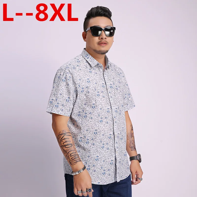 Плюс 8XL 6XL 5XL мужская рубашка с коротким рукавом Гавайская Мужская рубашка в стиле кэжуал подходят летние рубашки с рисунком Фламинго хлопок мужские рубашки - Цвет: 1