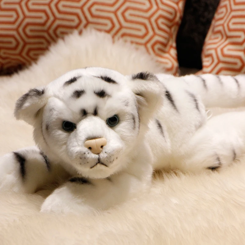 Dorimytrader quality simulation animal white tiger plush toy realistic lying little animals tiger doll kids gift decoration 39x15x16cm DY50142 (6)