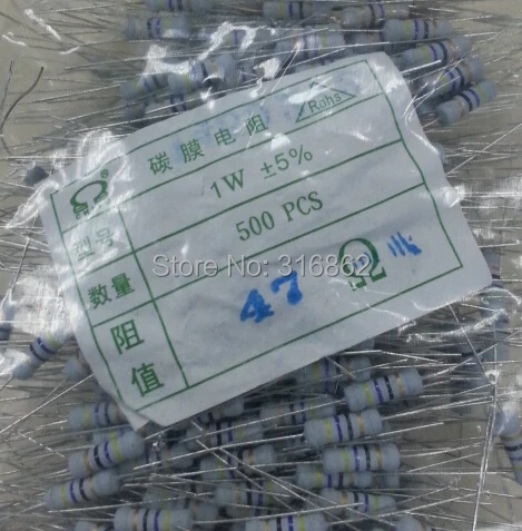 1 Вт 47R 47OHM 1W47R резистор из углеродистой пленки 5% 500 шт./лот Бесплатная доставка|resistor