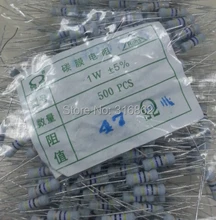 1 W 47R 1 W 47OHM 1W47R Resistor de Filme de Carbono 5% 500 pçs/lote Frete grátis