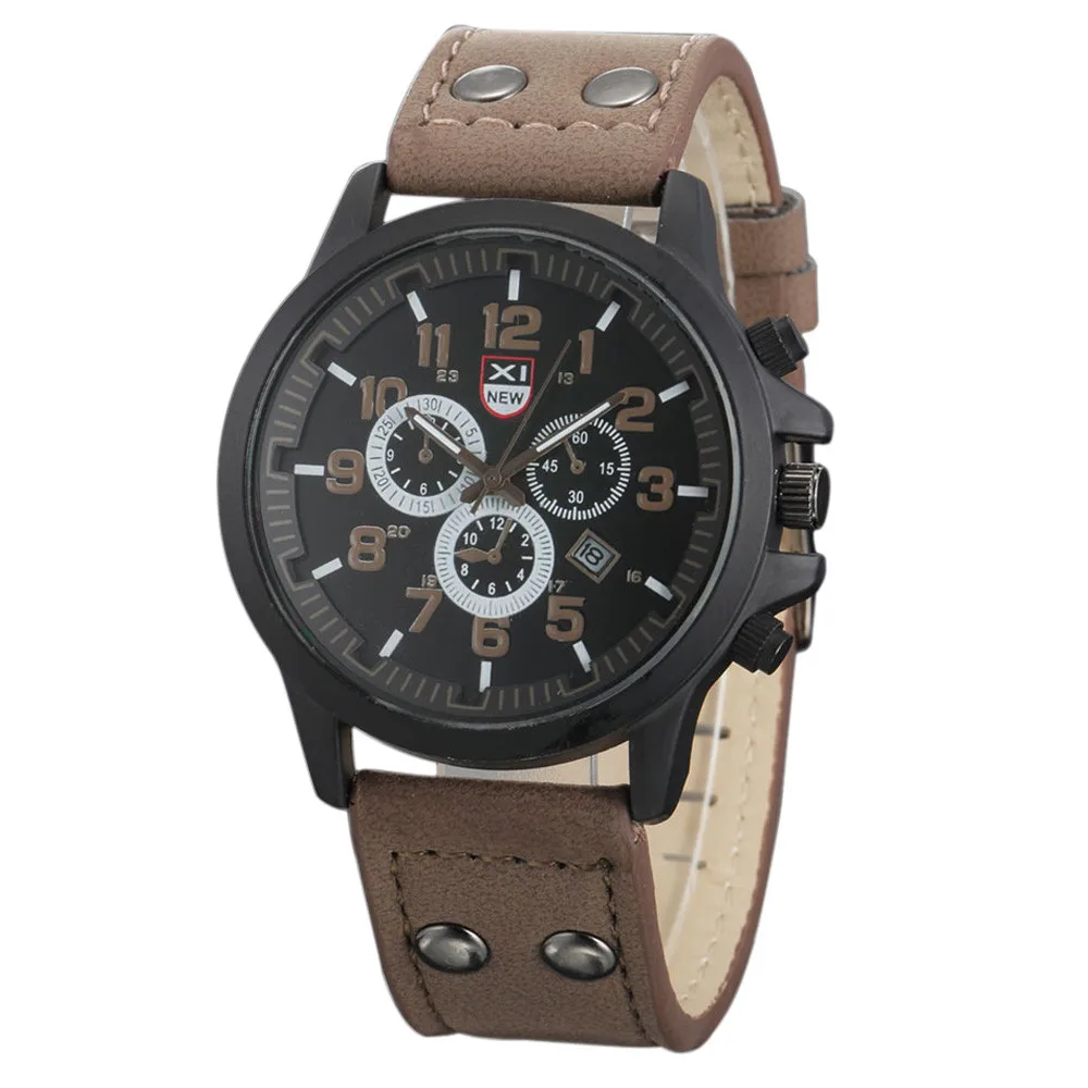

Men watches Vintage Men's Waterproof Date Leather Strap Sport Quartz wristwatches Army Watch clock #S