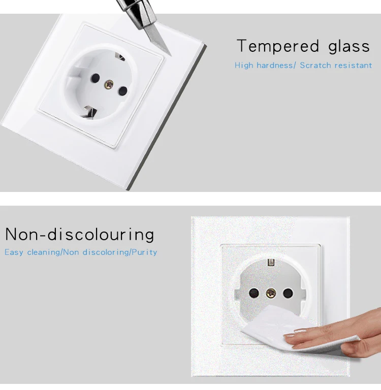 Стандарт ЕС AC 110~ 250V 16A розетка питания белый золотой черный закаленное стекло панель настенная розетка