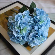 Небесно-голубые Искусственные Шелковые цветки гортензии для свадебного букета цветочные композиции 48 см 5 голов Быстрая