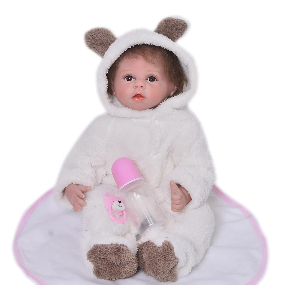 

New Style 55 cm Reborn Girl Soft Silicone Newborn Doll Smile Girl 22'' Cute Reborn Baby Doll Cloth Body Kids Christmas Gifts