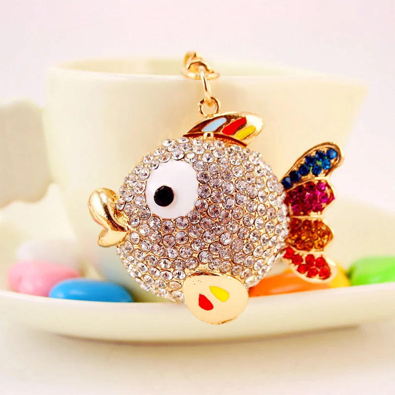 Dalaful cristal colorido cola de pescado Goldfish Cadenas bolso llaveros Llaveros bolsa colgante para coche mujeres k252