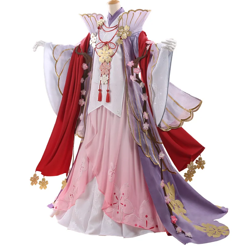 Аниме! Onmyoji Sakura кимоно великолепное платье униформа Косплей Костюм Хэллоуин