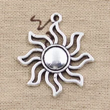10 pçs encantos sol sunburst 34x30mm antigo prata cor chapeado pingentes fazendo diy artesanal tibetano prata cor jóias