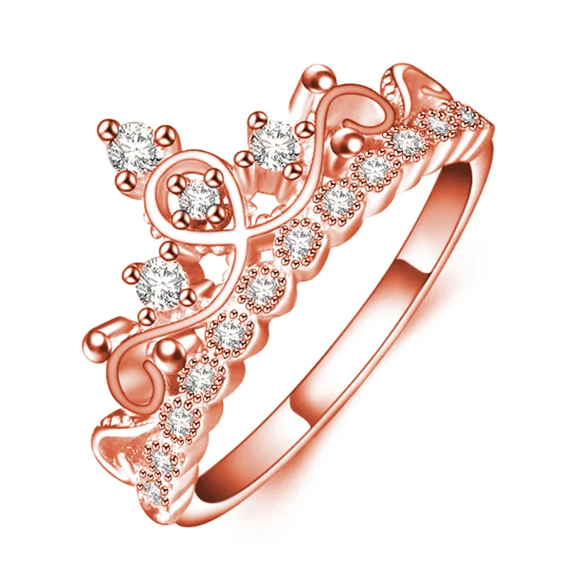 

Micro-inlaid Simulation Retro Ring Marriage Korea Style Jewelry Love Ring Hollow Crown Zircon Wedding Rose Gold Ring for Women