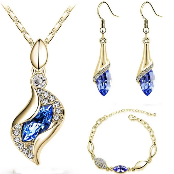 MISANANRYNE высокое качество элегантный роскошный дизайн Новая мода разноцветные Австрийские кристаллы Висячие Ювелирные наборы для женщин подарок - Окраска металла: Gold Blue