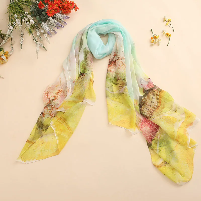 Шанхай история шелковый шарф обертывание шаль для женщин длинный стиль цифровой печати Классический Цветочный дизайн цифровой струйный 175x108 см