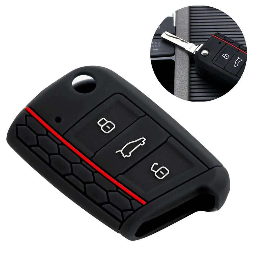 

1 Pc Black Durable Silicone Car Key Cover Case Flip Fashion Car Auto Remote Control Key Cover Chain For Volkswagen Golf 7