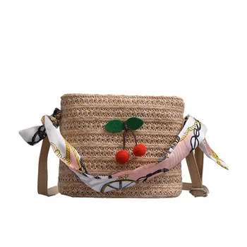 

2019 New Fashion Women Straw Crossbody Bag Handbags Women Summer Rattan Bag Sweet Cherry Beach Bag bb436