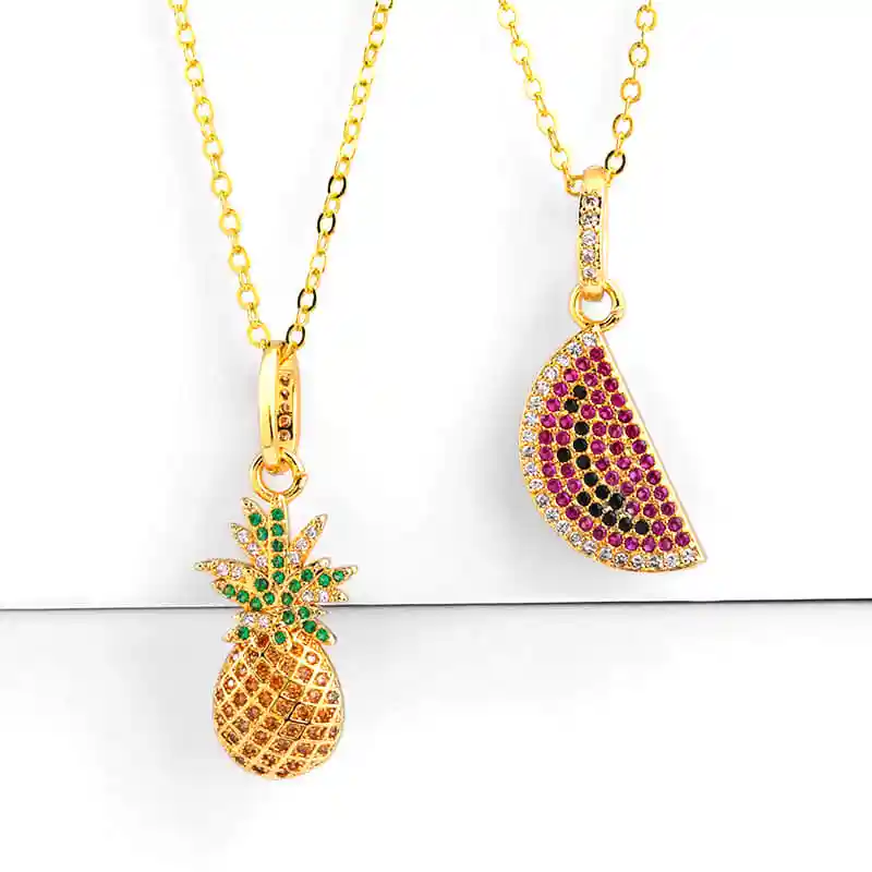 

New necklace female watermelon pineapple charm choker simple cz bar pendant zircon long necklace women fashion jewelry gifts