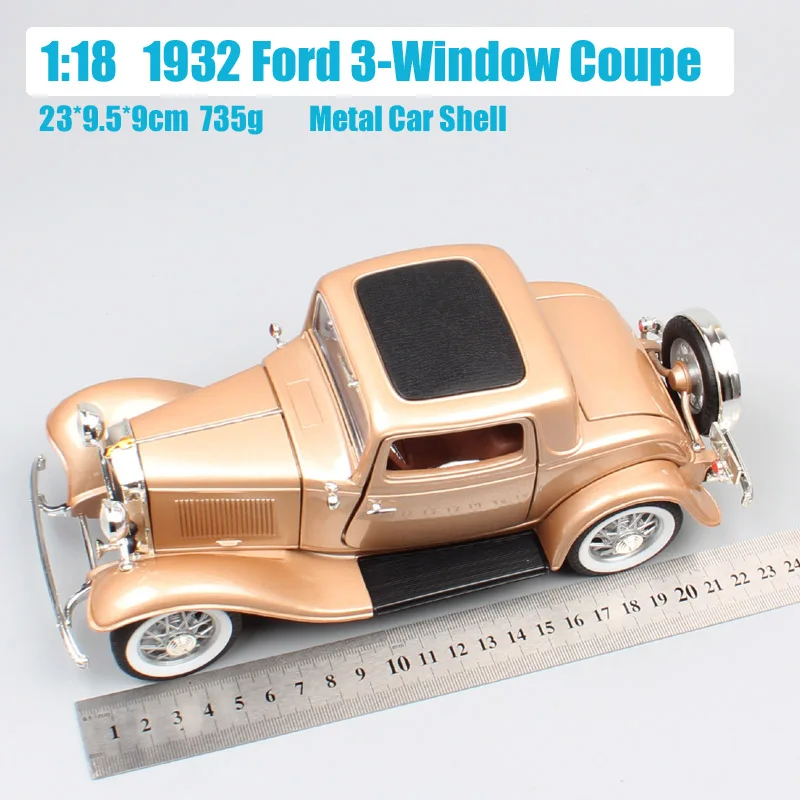 1:18 большой масштаб классический винтажный 1932 Ford 3-Window V8 DELUXE Coupe Gold Diecasts& Vehicles колеса Игрушечная модель подарки для детей