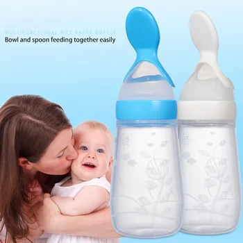 

hot 125ML Newborn Baby Squeezing feeding bottle kid silicone rice Training bottle spoon squeezed food baby feeding product New