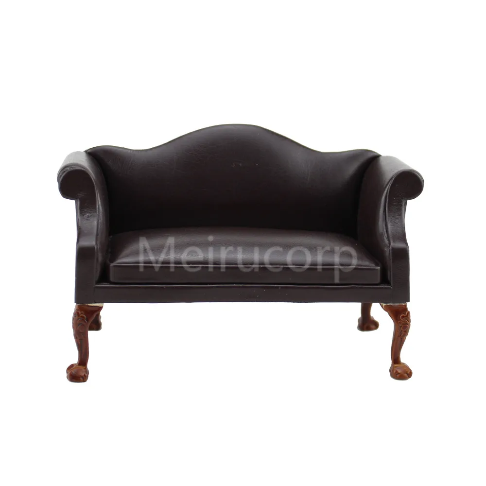 Couch 2 Chairs Ottoman 1/24 Scale G Brown Leather Miniature Couch Set 4 Pc 