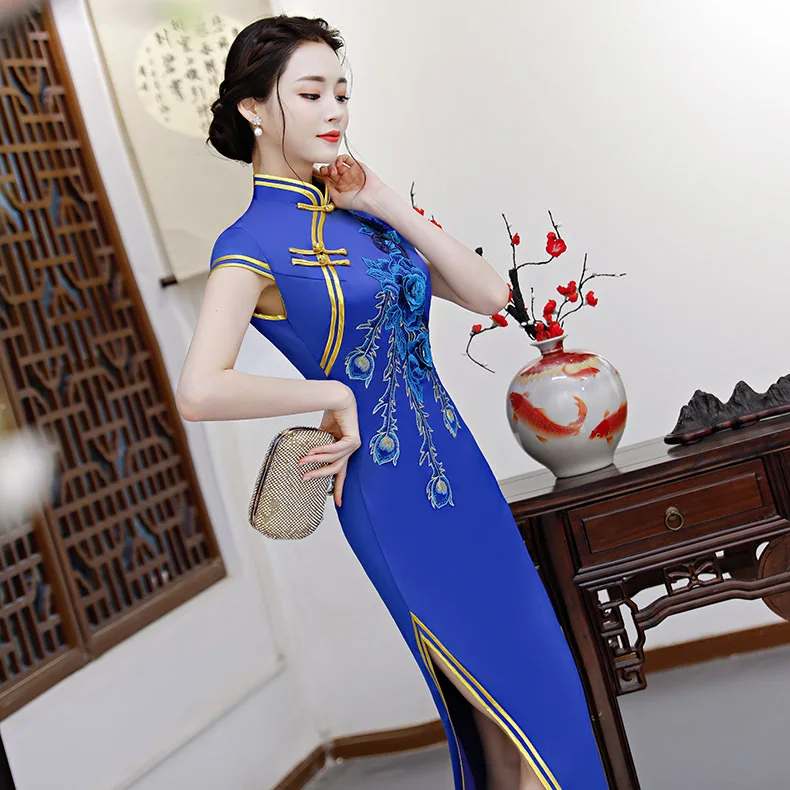 Пикантные тонкие длинные вечерние ongsam платье китайский стиль Свадебные Ретро Женские брак Qipao модная женская одежда Vestidos S-XXL