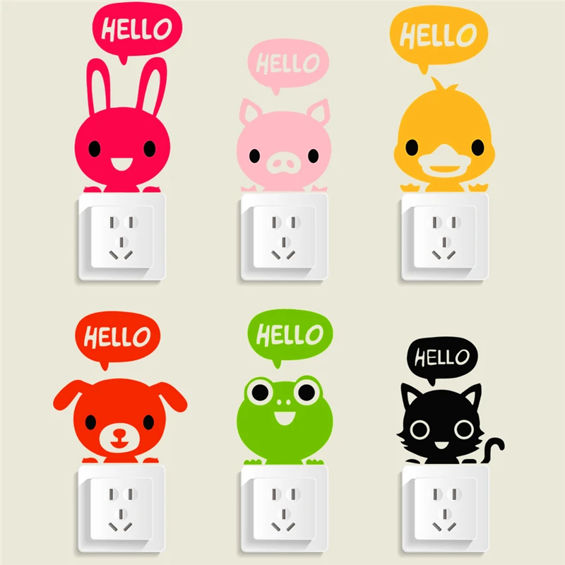 

cartoon animals say hello switch stickers for kids room bedroom decor art cat rabbit dog wall decals diy small wall sticker