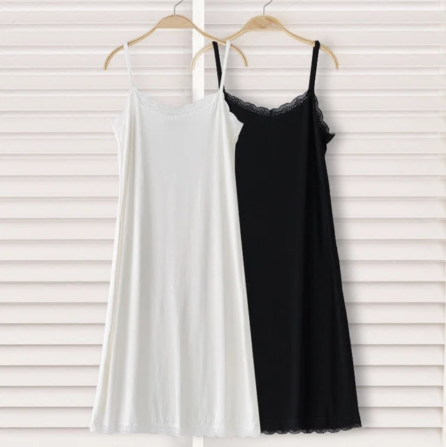 Long Full Slips Spaghetti white black Slip Modal lace Underdress Pure
